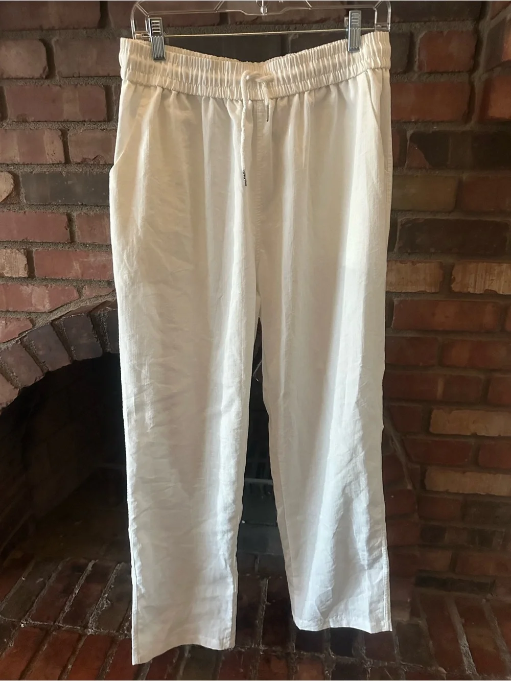 Men's White Drawstring Linen-Blend Pants